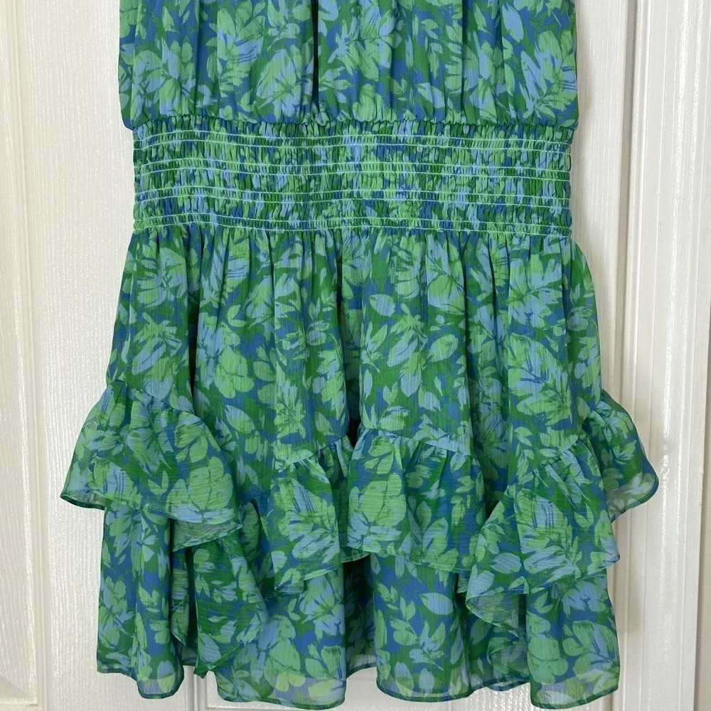 Women Ramy Brook Rylee Ruffle Style Mini Dress Halter Smocked Lined Size 00 - Picture 4 of 10